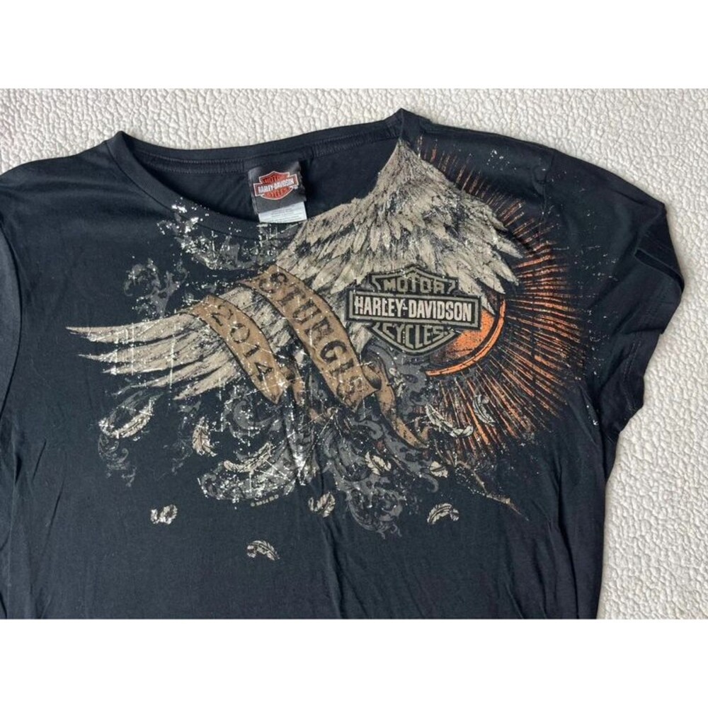 Harley Davidson Black Graphic Tshirt Cottons Womens XL